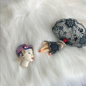 2 Vintage Lady and Hand Brooches